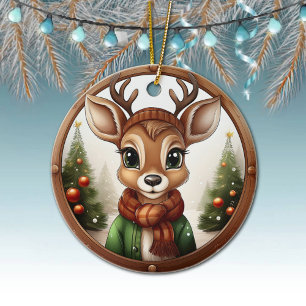 Reindeer, Deer, Antlers, Winter Xmas Scene  🦌🎄 Ceramic Tree Decoration