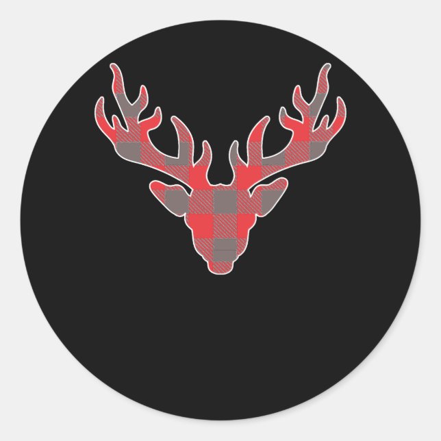 Reindeer Deer Christmas Buffalo Plaid Holiday Classic Round Sticker (Front)