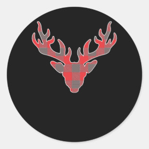 Reindeer Deer Christmas Buffalo Plaid Holiday Classic Round Sticker