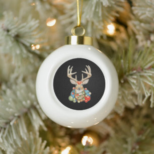 Reindeer Deer Christmas Xmas Lights Holiday Season Ceramic Ball Christmas Ornament