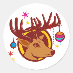 Reindeer / Deer / Christmas + your idea Classic Round Sticker
