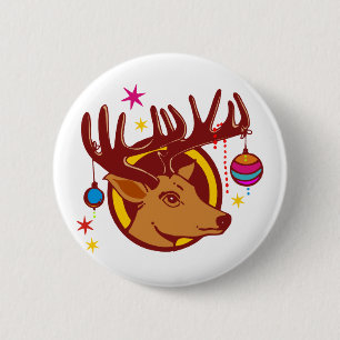 Reindeer / Deer / Christmas + your text & backgr. 6 Cm Round Badge
