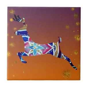 Reindeer Deer Mandala Ceramic Photo Tile