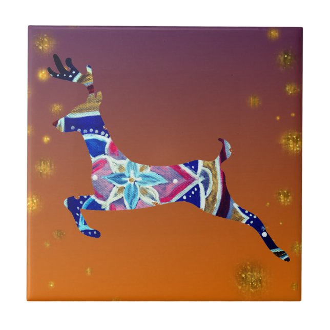 Reindeer Deer Mandala  Ceramic Photo Tile (Front)