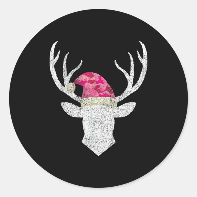 Reindeer Deer Nk Camo Santa Hat Christmas Pajama H Classic Round Sticker (Front)