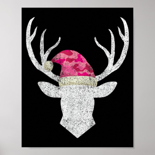 Reindeer Deer Nk Camo Santa Hat Christmas Pajama H Poster (Front)