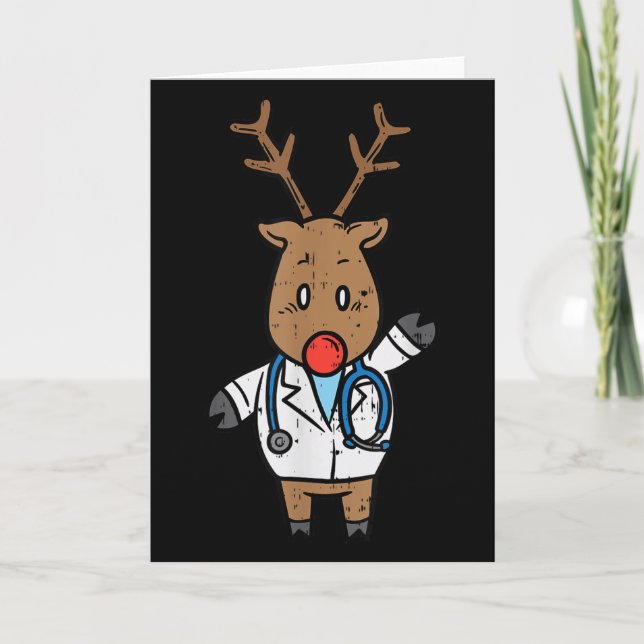 Reindeer Doctor Nurse Stethoscope Medical Christma Card (Front)