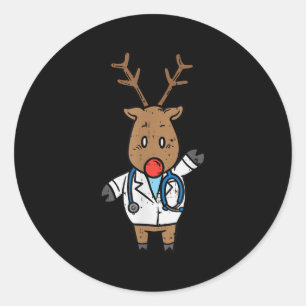 Reindeer Doctor Nurse Stethoscope Medical Christma Classic Round Sticker