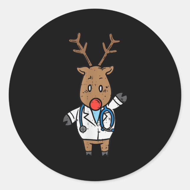 Reindeer Doctor Nurse Stethoscope Medical Christma Classic Round Sticker (Front)