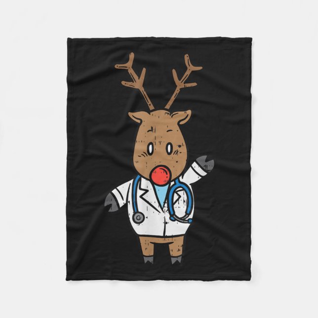 Reindeer Doctor Nurse Stethoscope Medical Christma Fleece Blanket (Front)
