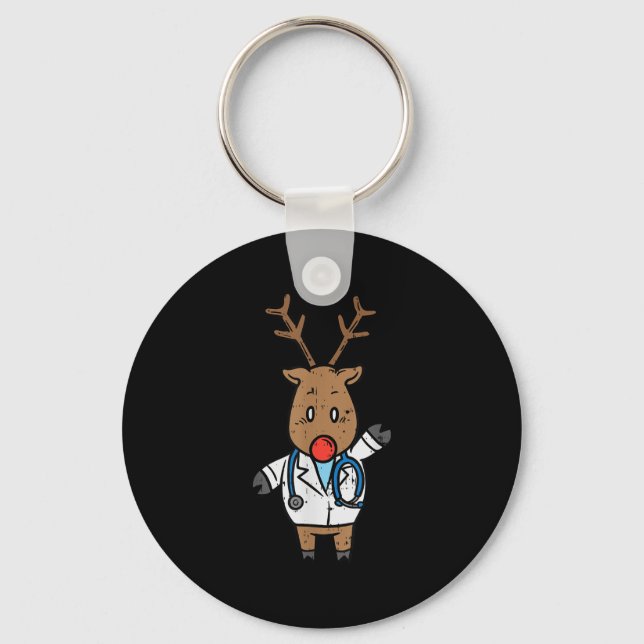 Reindeer Doctor Nurse Stethoscope Medical Christma Key Ring (Front)