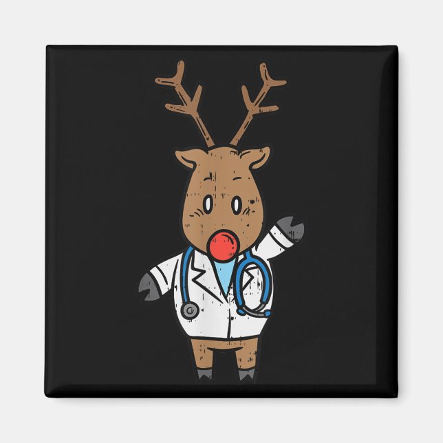 Reindeer Doctor Nurse Stethoscope Medical Christma Magnet (Front)