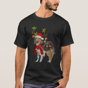 Reindeer Dog Christmas Light Santa Hat Xmas T-Shirt