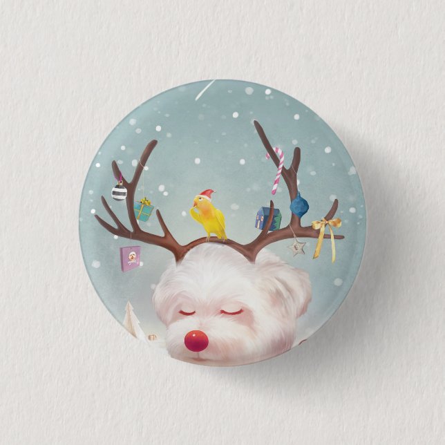 Reindeer Dog with Christmas Ornaments 3 Cm Round Badge (Front)