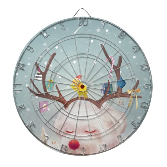 Reindeer Dog with Christmas Ornaments Dartboard (Front)