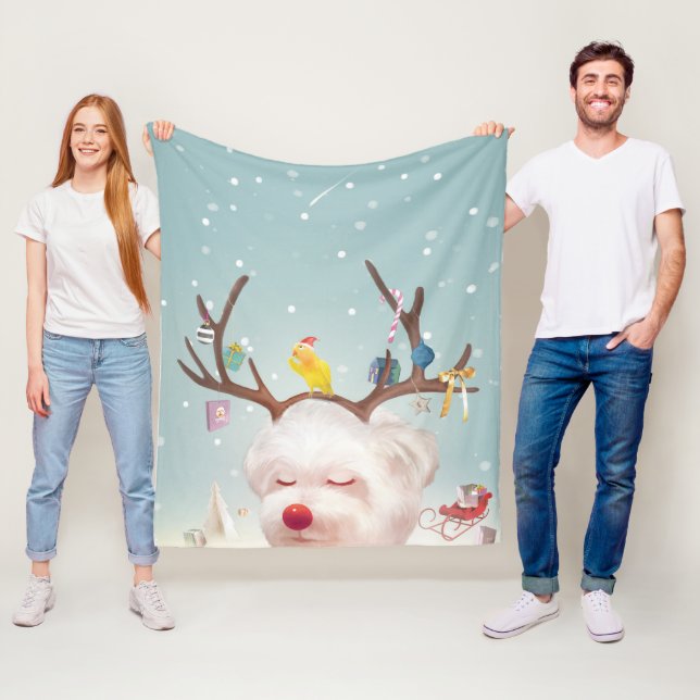 Reindeer Dog with Christmas Ornaments Fleece Blanket (In Situ)