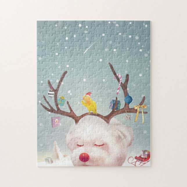 Reindeer Dog with Christmas Ornaments Jigsaw Puzzle (Vertical)