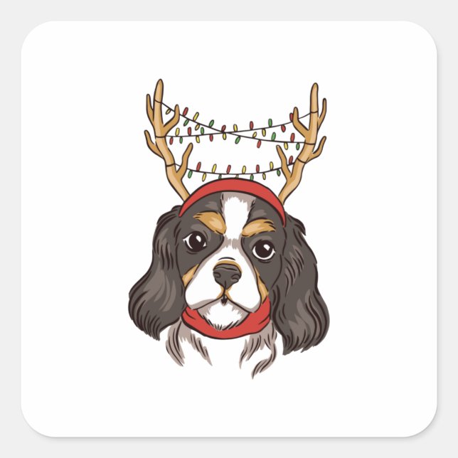 Reindeer Dog Xmas Christmas Canine Gift Square Sticker (Front)