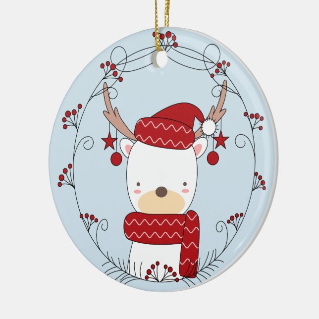 Reindeer Doodle Custom Photo Ceramic Tree Decoration (Left)