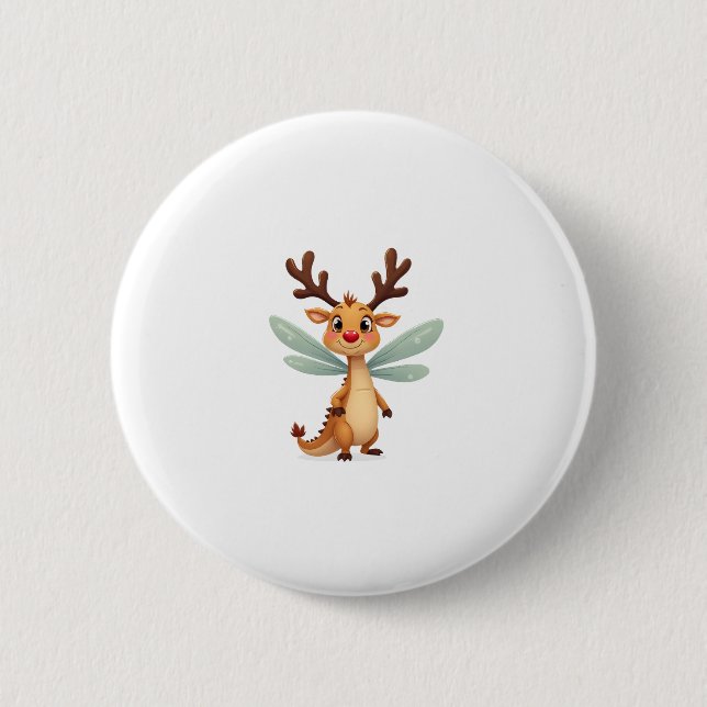 Reindeer Dragonfly 6 Cm Round Badge (Front)