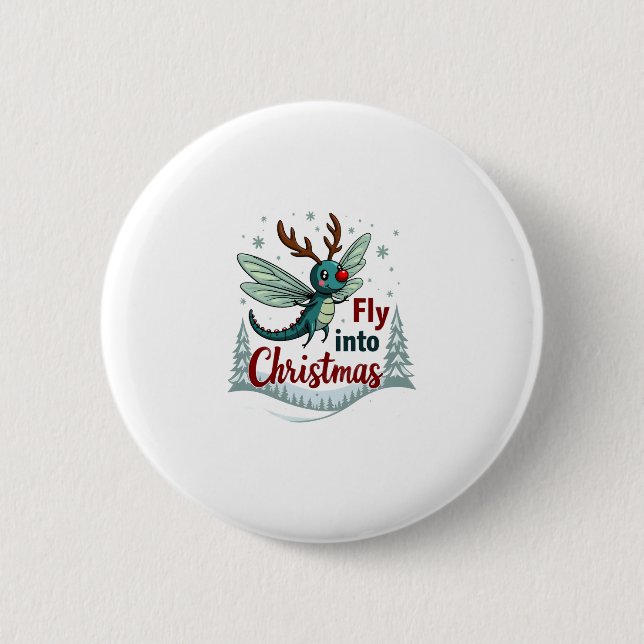 Reindeer Dragonfly 6 Cm Round Badge (Front)