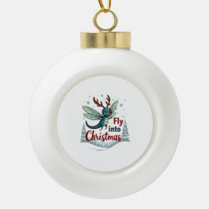 Reindeer Dragonfly Ceramic Ball Christmas Ornament
