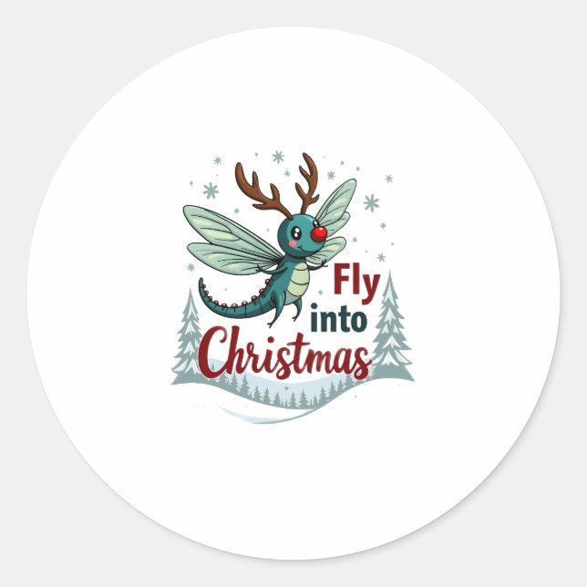 Reindeer Dragonfly Classic Round Sticker (Front)