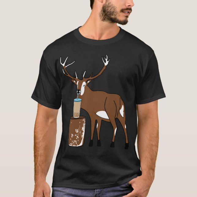 Reindeer Drinking Bubble Tea T-Shirt (Front)