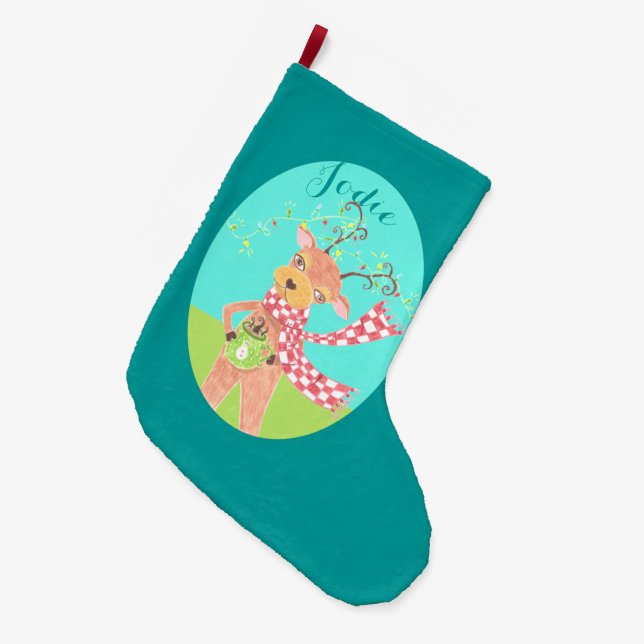 Reindeer drinking coffee Christmas stocking (Front (Hanging))
