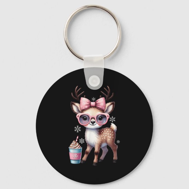 Reindeer Drinking Hot Chocolate Bougie Women Girls Key Ring (Front)