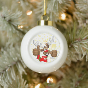 Reindeer Drunk Funny Christmas Character Ceramic Ball Christmas Ornament