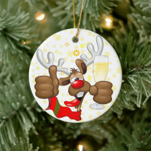 Reindeer Drunk Funny Christmas Character Ceramic Tree Decoration