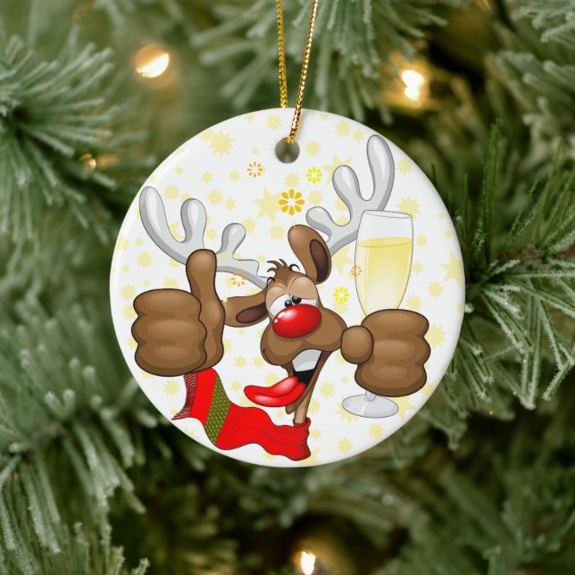 Reindeer Drunk Funny Christmas Character Ceramic Tree Decoration (Tree)