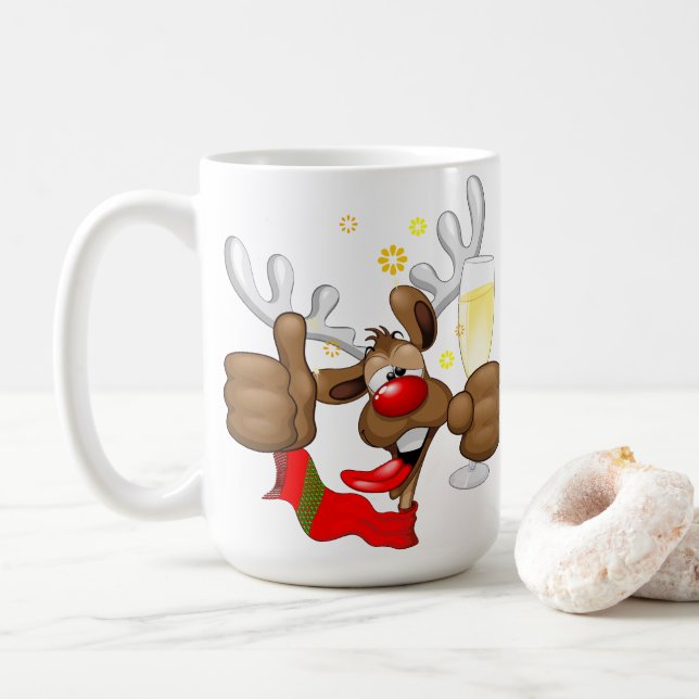 Reindeer Drunk Funny Christmas Character Coffee Mug (With Donut)