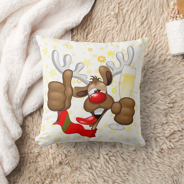 Reindeer Drunk Funny Christmas Character Cushion (Blanket)