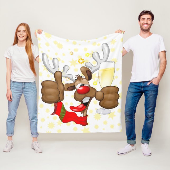 Reindeer Drunk Funny Christmas Character Fleece Blanket (In Situ)