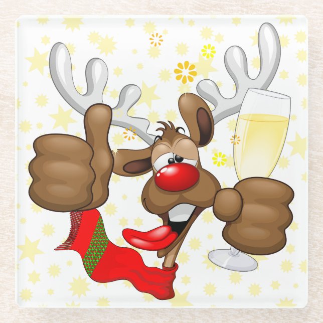 Reindeer Drunk Funny Christmas Character Glass Coaster (Front)