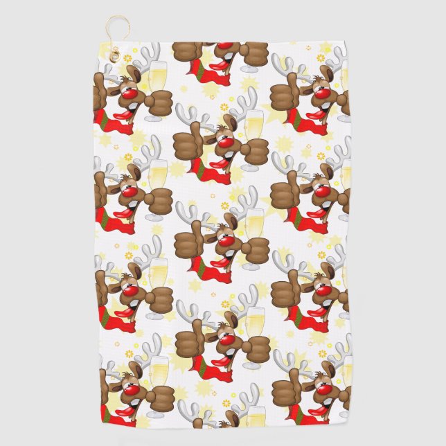 Reindeer Drunk Funny Christmas Character Golf Towel (Front)