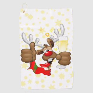 Reindeer Drunk Funny Christmas Character Golf Towel