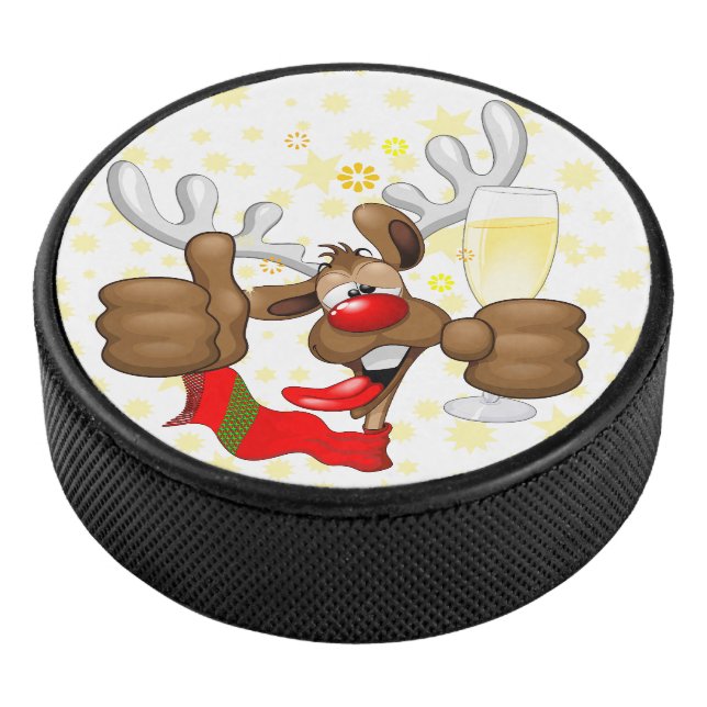 Reindeer Drunk Funny Christmas Character Hockey Puck (3/4)