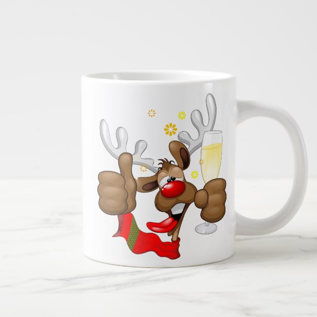 Reindeer Drunk Funny Christmas Character Large Coffee Mug (Right)
