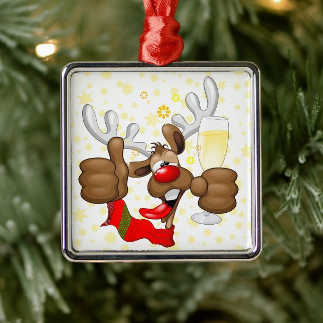 Reindeer Drunk Funny Christmas Character Metal Tree Decoration (Tree)