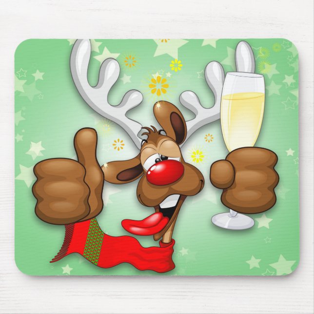 Reindeer Drunk Funny Christmas Character Mouse Mat (Front)