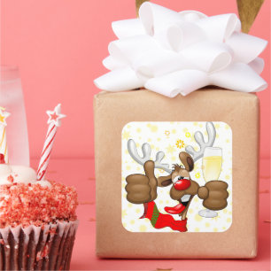 Reindeer Drunk Funny Christmas Character Square Sticker