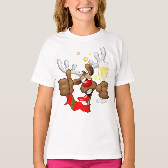 Reindeer Drunk Funny Christmas Character T-Shirt (Front)