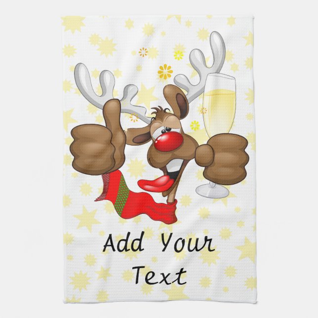 Reindeer Drunk Funny Christmas Character Tea Towel (Vertical)