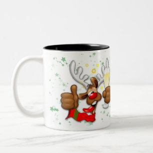 Reindeer Drunk Funny Christmas Character Two-Tone Coffee Mug