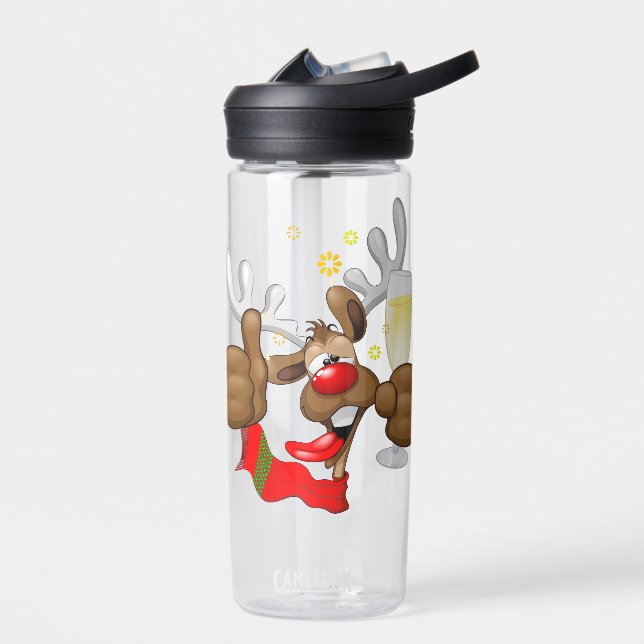 Reindeer Drunk Funny Christmas Character Water Bottle (Left)