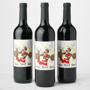 Reindeer Drunk Funny Christmas Character Wine Label