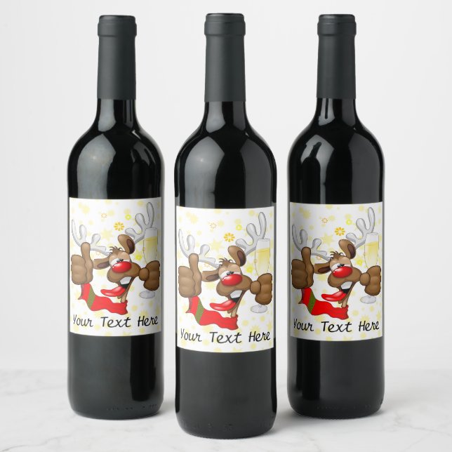 Reindeer Drunk Funny Christmas Character Wine Label (Bottles)